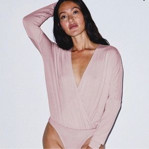 American Apparel Mauve Mix Modal Long Sleeve Drape Bodysuit S